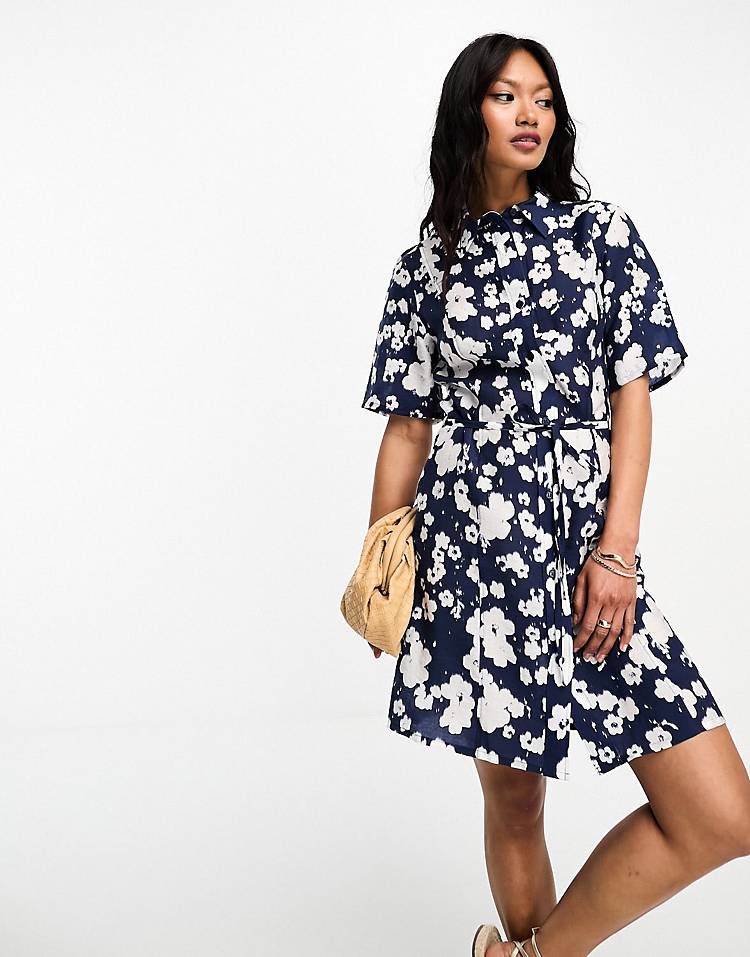 Other Stories mini shirt dress in navy floral print